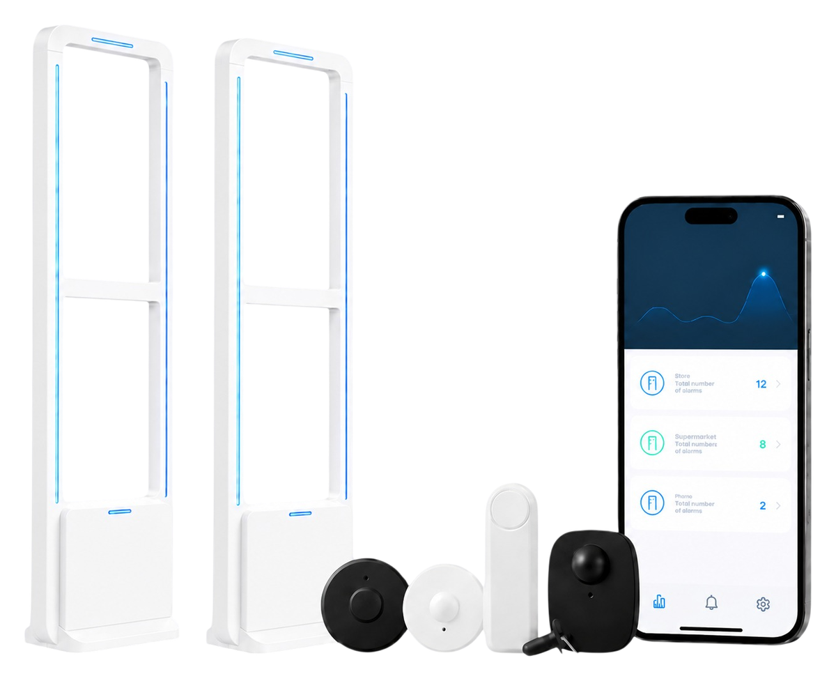 Retail anti-theft EAS system with security gates, tags and monitoring app