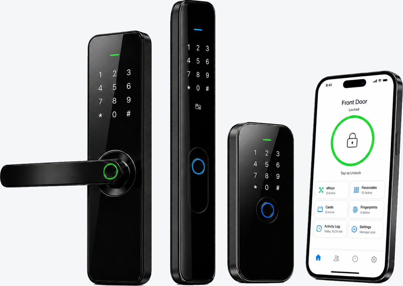 ALBA Urmet smart digital door locks with fingerprint, PIN keypad, RFID card and electric lock